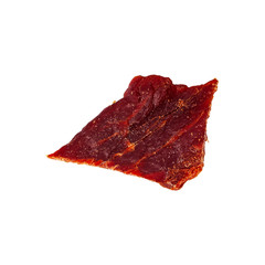 Beef Jerky Macro Isolated on White Background. Selective focus.