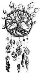 magical dreamcatcher tree. Hand drawn isolated Illustration for prints on t-shirts and bags, posters.