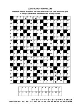 puzzle page with codebreaker codeword code cracker word game or crossword puzzle for grown ups general knowledge some words already in place medium level answer included stock illustration adobe stock