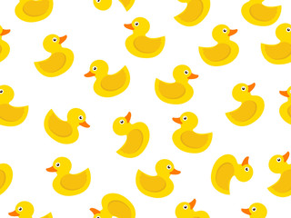 seamless pattern of yellow rubber duck on white background