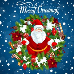 Christmas tree and Santa gifts greeting card