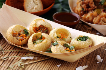 Pani Puri indian street food. Golgappe, Chat item, India.