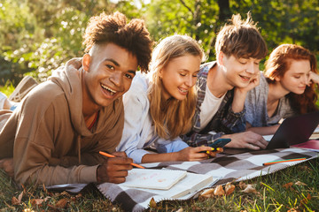 Group of cheerful multhiethnic students