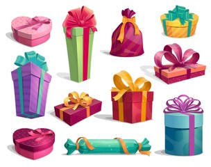 Gift boxes with bows and ribbons holiday icons
