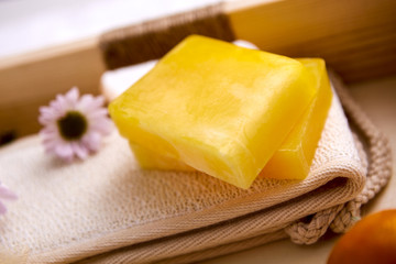 Yellow bath soap