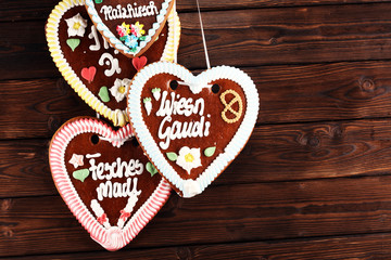 original bavarian Oktoberfest gingerbread heart on wood