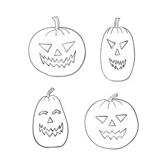 halloween pumpkin heads angrily smiles. Set scary face