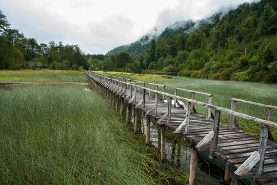 The pier on Risopatron Lake in the luxurious El Pangue Resort