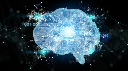 Artificial intelligence in a digital brain background 3D rendering