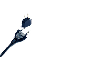 black electrical plug and adapter on white background isolated