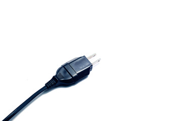 black electrical plug  put in adapter on white background isolated