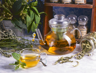Alternative Medicine. Herbal Therapy. Infusion of healing plants.