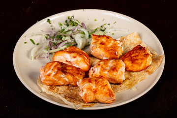 Salmon kebab shashlik