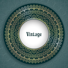 Vintage ornamental round frame for greeting card, invitation or packaging design