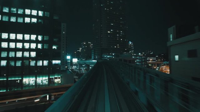 Amazing view of downtown Tokyo and tv tower from monorail. 25fps.