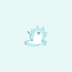 Kawaii illustration of a happy chubby kawaii cat made of ice enjoying his own melting. Sad and cute at the same time! Summer is almost over. But it’s still very hot (at least in my country) 