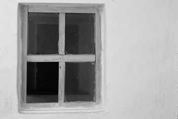 wooden window in old house with white background