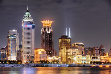 Fototapeta premium Beautiful night view of Puxi skyline in Shanghai, China