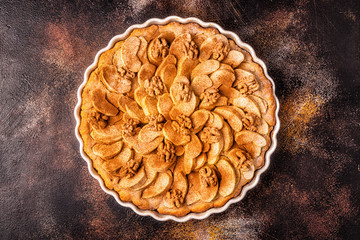 Apple pie with walnuts and cinnamon.