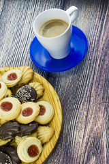 Coffee and different types of cookies