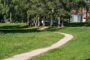 simple gravel country road in summer in forest