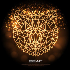 Abstract polygonal tirangle animal bear neon sign. Hipster animal illustration.