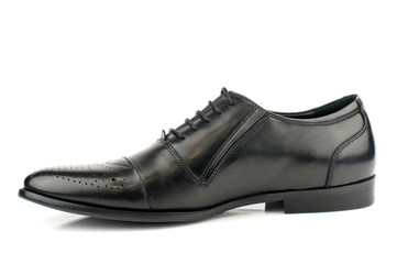 Elegant black shoe isolated on white background.Front view.

