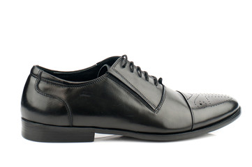 Elegant black shoe isolated on white background.Front view.

