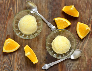 Homemade creamy an orange ice cream, top view