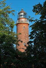 Darßer Leuchturm zwischen Bäumen fotografiert