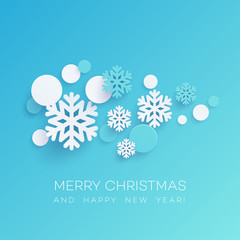 Snowflakes and round confetti paper cut illustration