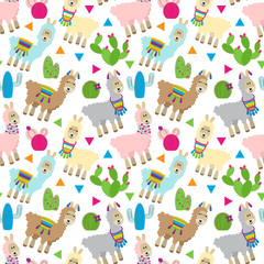 Seamless, Tileable Llama and Cactus Pattern or Background