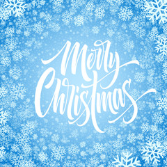 Merry Christmas hand drawn lettering in snowflakes frame