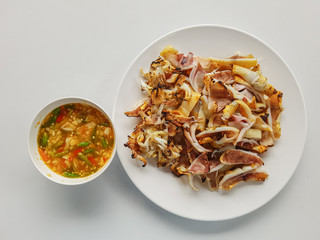 Grilled Squid with seafood Sauce.