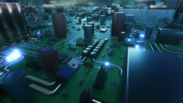 Electrons Moving Fast on Circuit Board From CPU. Flying Inside CPU Into Cyberspace. Abstract 3d Animation of Processor Structure and Card Parts. Digital Concept. 4k UHD 3840x2160.