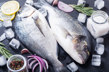 Raw dorado fish and ingridient for cooking