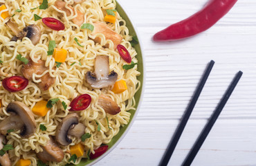 Instant noodles in bowl