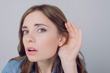 Cropped close up portrait of sad upset frustrated beautiful attractive charming woman carefully...
