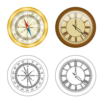 Vector illustration of clock and time icon. Set of clock and circle stock symbol for web.