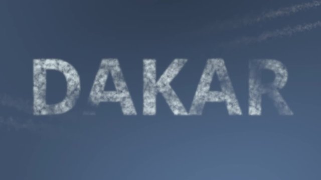 Flying airplanes reveal Dakar caption. Traveling to Senegal conceptual intro animation