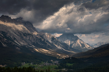 Obraz na płótnie Canvas Dramatic clouds scene of Dolomiti Alps over Cortina d'Ampezzo, South Tyrol, Italy, Europe.