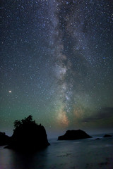 Night Sky and Milky Way over Sea Stack Islands at Secret Beach on the Oregon Coast near Brookings