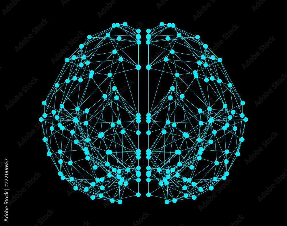 Poster human brain icon isolated on black background in the form of artificial intelligence for computer di