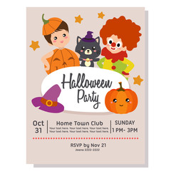 halloween party poster with clown and pumpkin costume kids