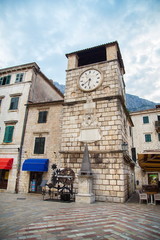 Fototapeta na wymiar clock tower in Kotor old town in Montenegro