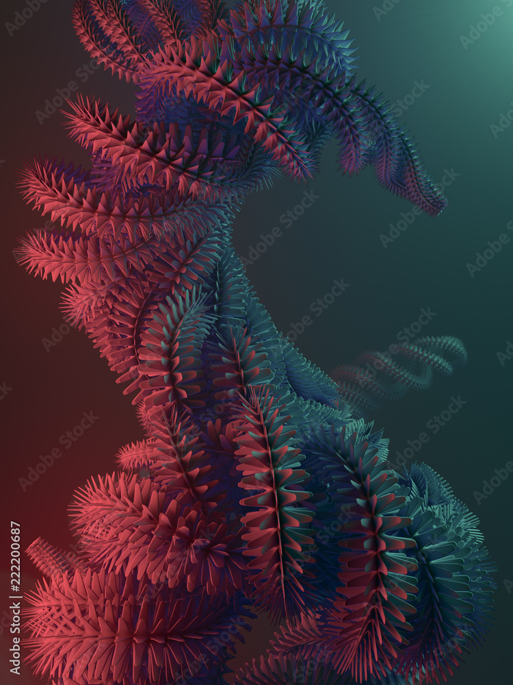 Poster Abstract futuristic shape in colored space. 3d rendering