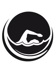 sonne cool kreis rund logo schwimmen schwimmer verein team wasser kraulen schnell wettrennen schwimmbad sportler sport spaß tauchen hallenbad wellen clipart © Style-o-Mat-Design