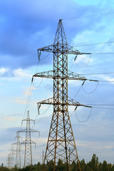 power line evening photo / industrial area shortly before sunset