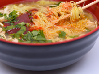 a cup of mee-hoon soup isolated on the white background