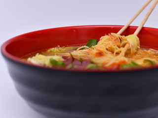 a cup of mee-hoon soup isolated on the white background